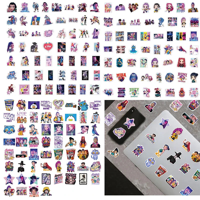 55-170PCS K-Pop Demon Hunters Anime Stickers – Waterproof DIY Decoration for Boys, Girls & Fans Gift