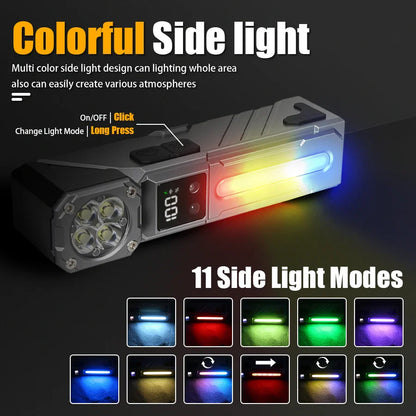 High-Power LED EDC Flashlight – Rechargeable Pocket Torch with RGB, Magnet & Clip for Camping & Fishing