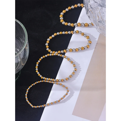 Yhpup Stainless Steel Beaded Elastic Bracelet – Waterproof Gold Tone Handmade Bangle, 3–6mm Unisex Daily Jewelry Wholesale Wristwear