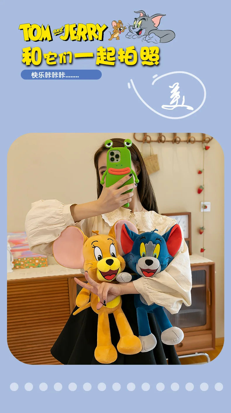 35/45/65cm Cute Cat & Mouse Plush Doll — Large Tom & Jerry Cartoon Stuffed Toy, Children's Soothing Companion Gift
