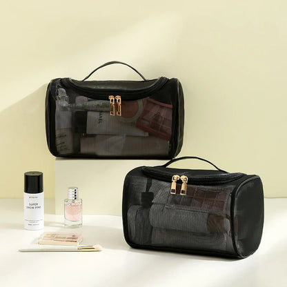 Large Toiletry Bag — Mesh Travel Cosmetic Pouch with Zipper, Makeup Organizer for Girls