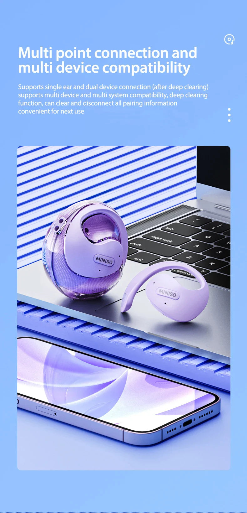 MINISO X15Pro Translator Bluetooth Earphones — Wireless Headset for Travel & Office, 5.4 AI Translation, ASMR App Compatible