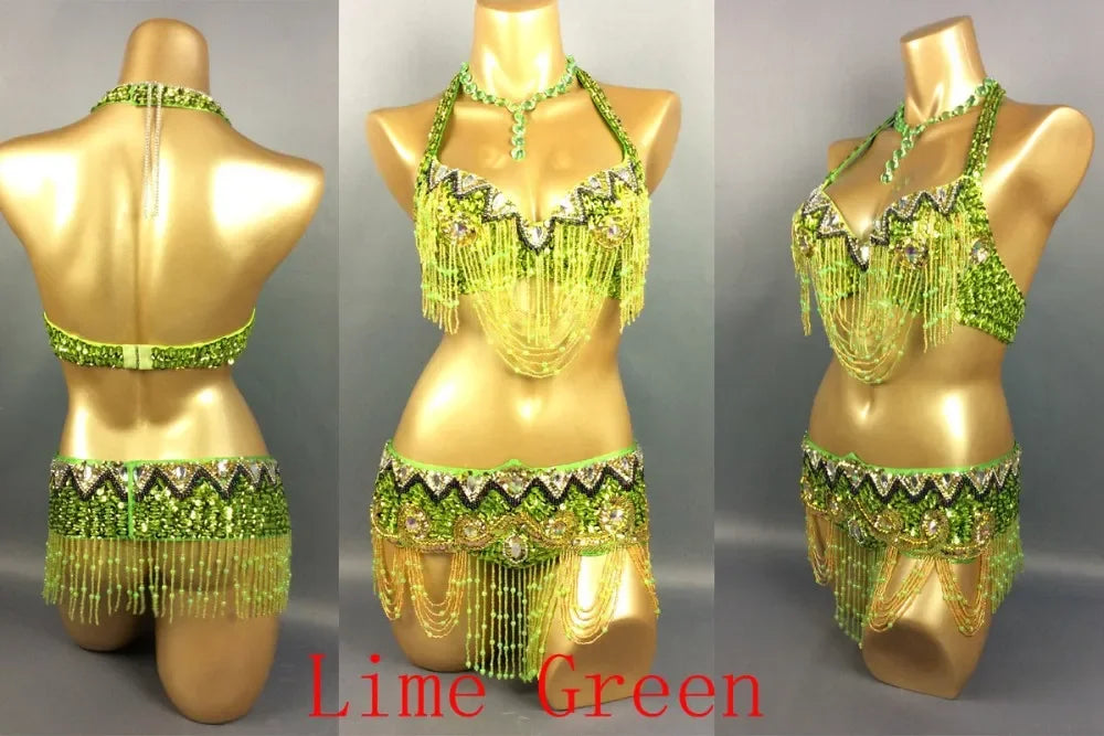 Sexy Belly Dance Costume Set for Women – 2-Piece Bra & Belt Outfit for Sizes 34D/DD,36D/DD,38/D/DDD,40B/C/D,42D/DD