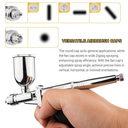 Gravity-Feed Dual-Action Airbrush — Pistol Grip Trigger Fan Spray Gun with 0.3mm/0.5mm Nozzles & 15CC Fluid Cups for Car Models & DIY