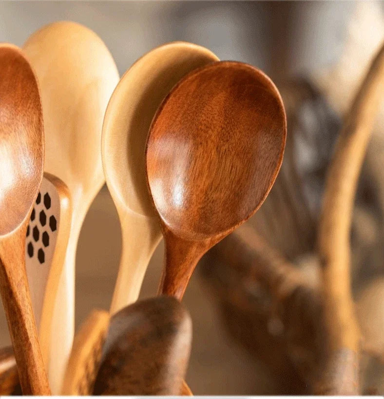 5/6PCS Nanmu Wooden Spoon Set – Japanese Style Kitchen Utensils, Tableware Cutlery for Festival & Dinnerware Gift
