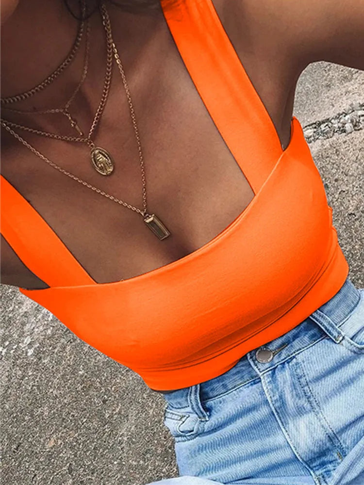 Square Neck Sleeveless Crop Top – Women’s Summer Casual Off Shoulder Cami T-Shirt, Sexy Backless Slim Fit Tank Top (Black & White)