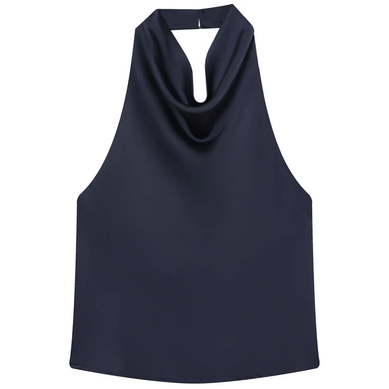 Women's Satin Halter Corset Top – Backless Elegant Sexy Summer Tank Vest in Yellow Pink Black