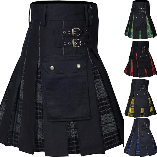 Men's Utility Kilt – 100% Cotton Jeans Hybrid with Modern Box Pleated Tartan, Traditional Design