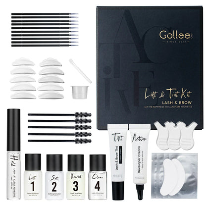 Gollee Lash & Brow Tinting Kit – Classic Black, Natural Eyelash Lifting Perm Treatment, Lasts 4-6 Weeks, Makeup Set for Lash Curler Perm