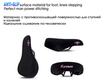 Funsea Wheelie Bike Seat – Pink Flannelette Stunt Saddle for Girls with 8mm Rail & Embroidered Logo