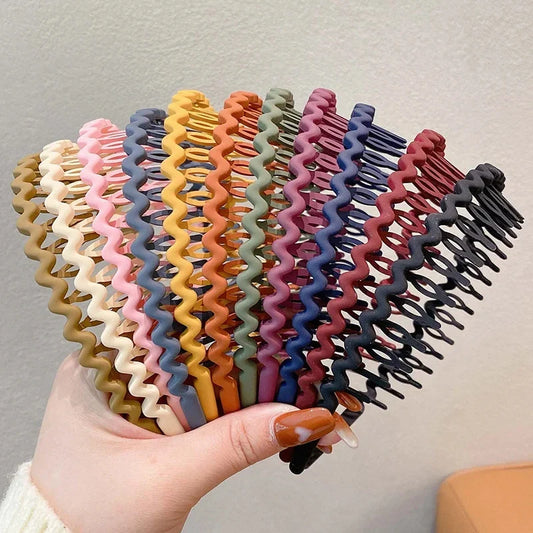 Elegant Solid Color Wave Hairbands for Women – Toothed Non-slip Hair Combs, Face Wash & Sports Headbands, Hair Accessories for Girls