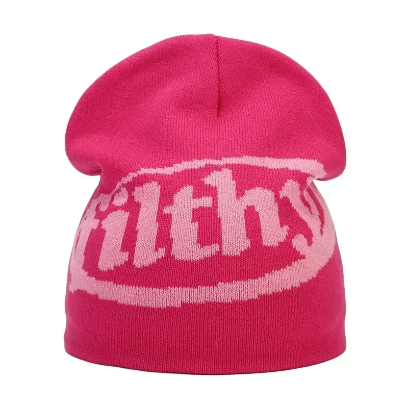 Y2K Letter Knitted Beanie Cap – Unisex Winter Autumn Warm Ski Skullcap, Hip Hop Streetwear Ear Cover Hat for Men & Women