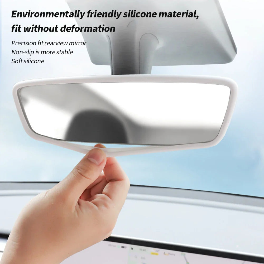 Silicone Rearview Mirror Protector Frame for Tesla Model 3/Y/S/X — Interior Console Cover Rubber Case Accessory