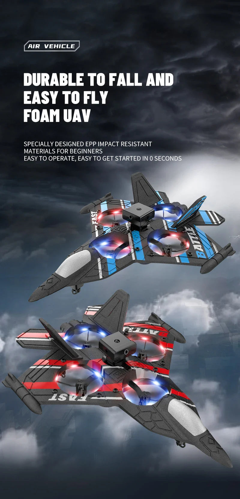 RC Plane with Camera – Remote Control Helicopter, Obstacle Avoidance, 2.4G EPP Foam Fighter Aircraft for Kids
