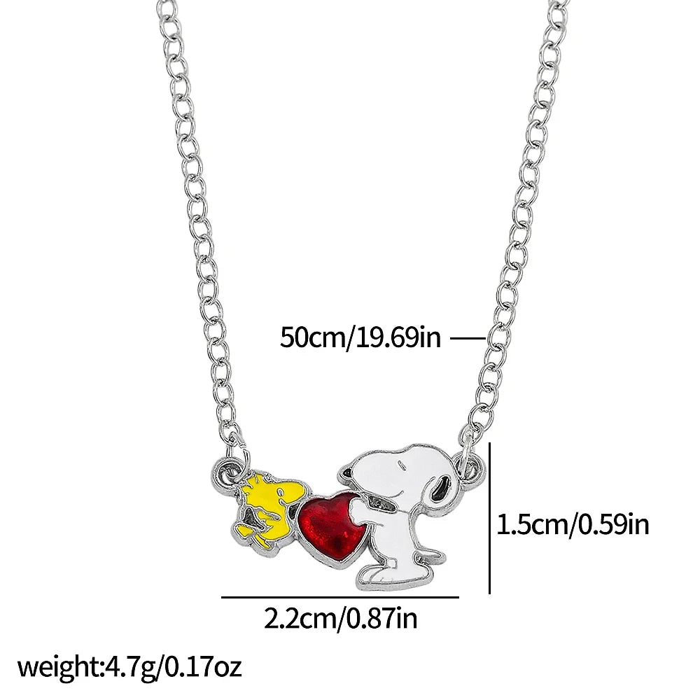 Snoopy Zircon Pendant Necklace - Trendy Oil Drop Sweater Chain Jewelry for Couples & Best Friends