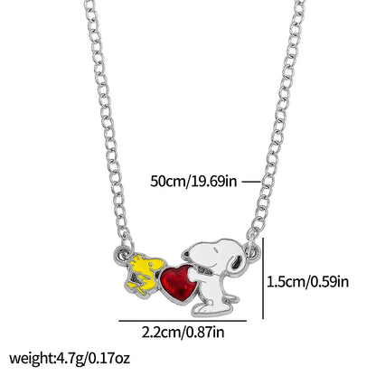 Snoopy Zircon Pendant Necklace - Trendy Oil Drop Sweater Chain Jewelry for Couples & Best Friends