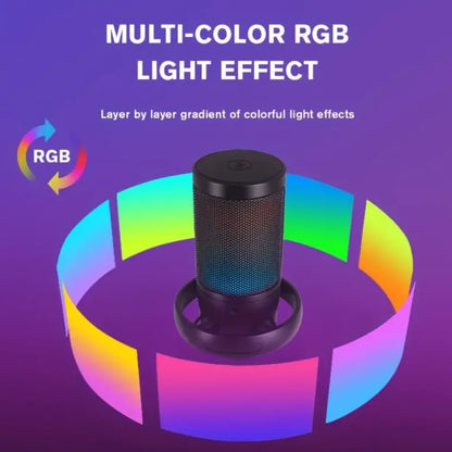 USB RGB Condenser Microphone with Metal Boom Stand – Gaming & Studio Recording Desktop Mic for Esports and Calls