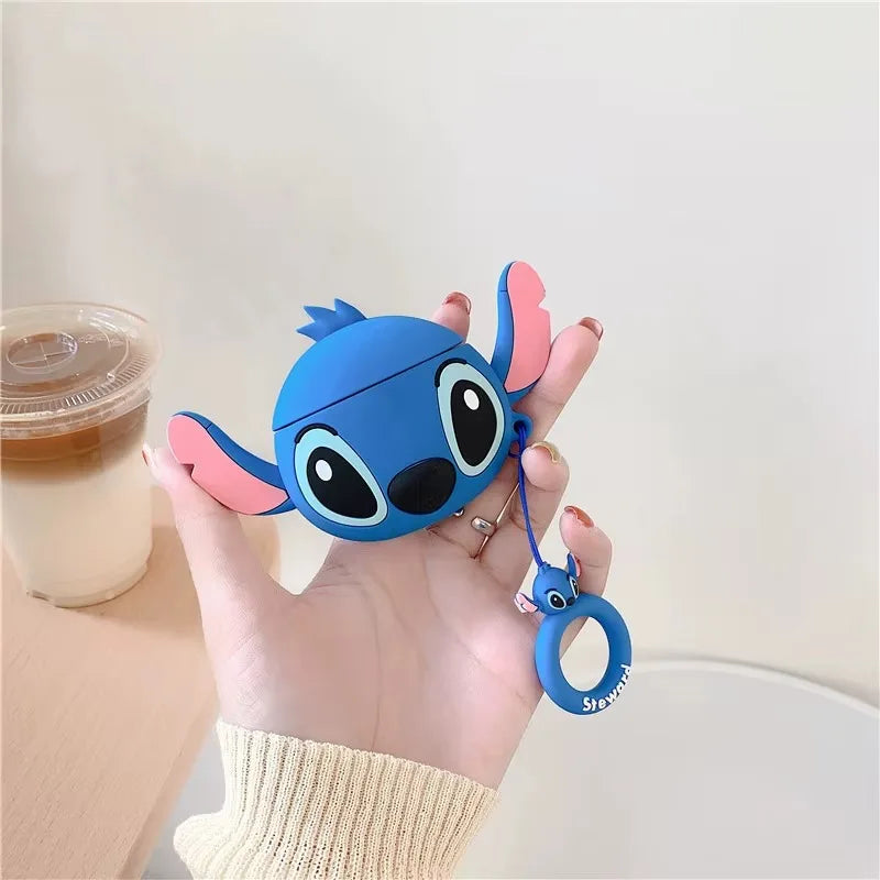 3D Stitch Couple Cartoon Silicone Case for AirPods 1/2/3/4 & Pro/Pro2 — Protective Earphone Box with Pendant Cover