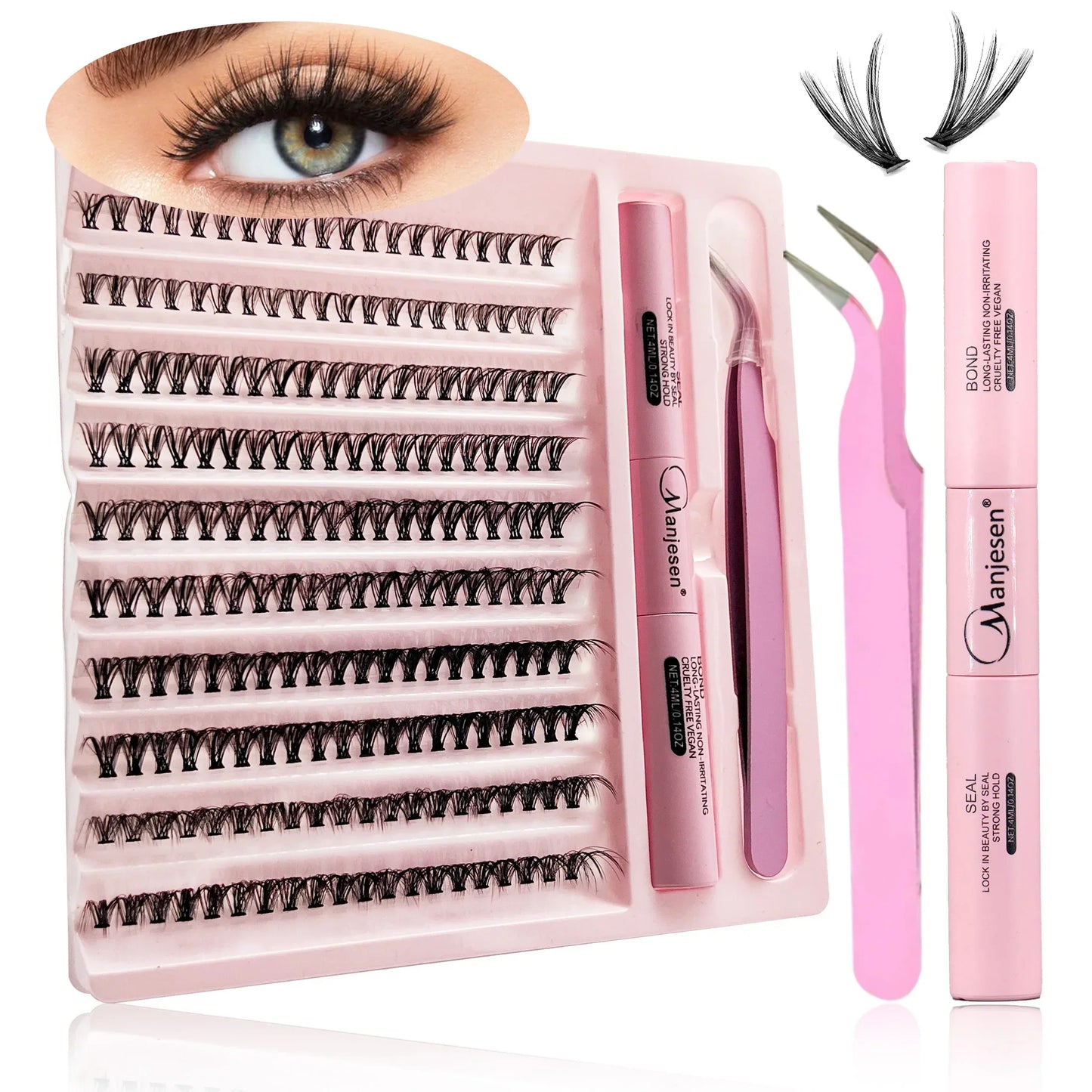 DIY Eyelash Extension Kit — 200 PCS Cluster Lashes with Lash Bond, Seal & Glue Accessories for Makeup Application