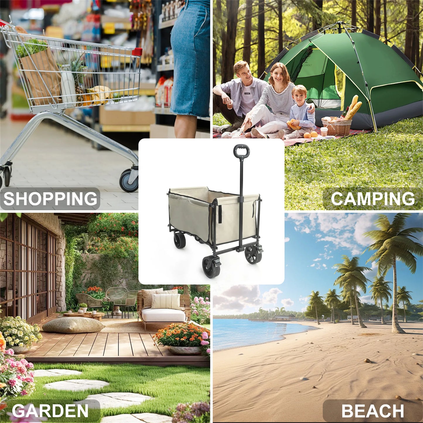 Wisfor Heavy Duty Foldable Wagon Cart — 440 Lbs Capacity, Adjustable Handle for Camping, Shopping & Beach