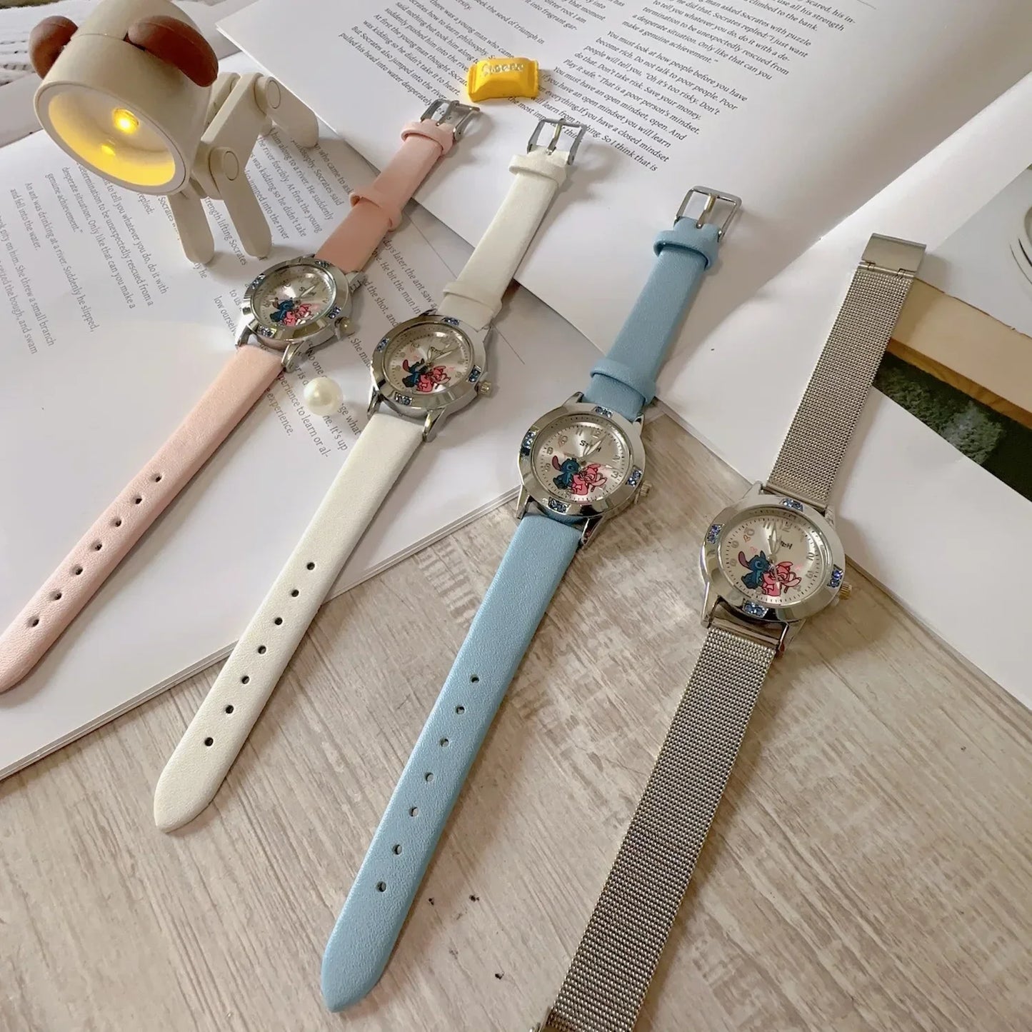 MINISO Disney Stitch Ladies' Quartz Watch - High-Quality Steel Belt with Diamond Set Design