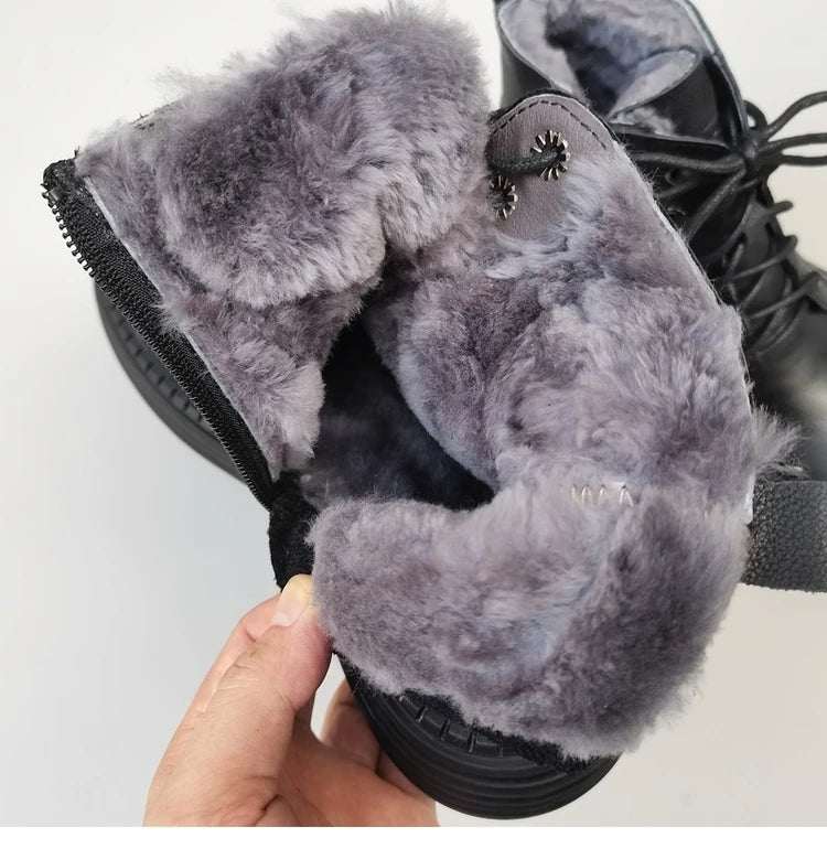 Careaymade 100% Genuine Leather Wide Casual Women’s Short Boots – Big Size, Handmade Men’s Wool Boots