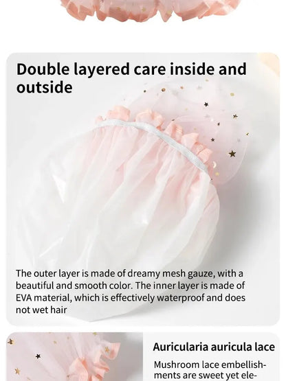 Double-Layer Waterproof Shower Cap — PVC Bathing Hat for Adult Women, Kitchen & Bathroom Use
