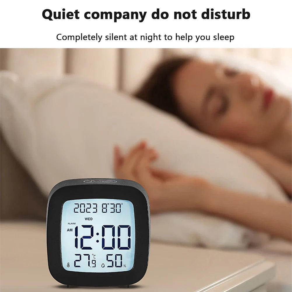 LED Alarm Clock with Backlight - Battery Operated, LCD Display with Temperature and Humidity Monitor for Home, Office, School Decor
