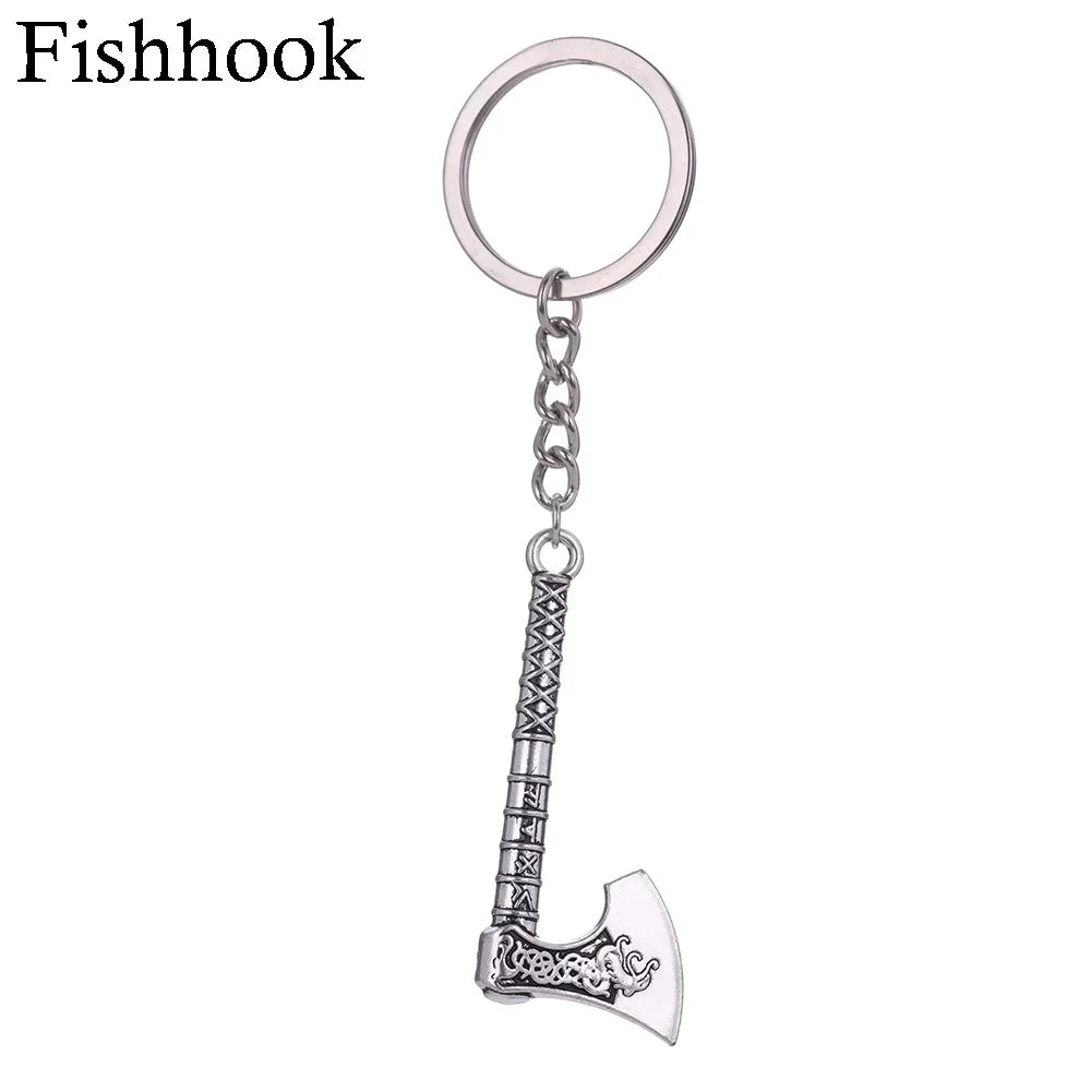 SKYRIM Viking Keychain – Punk Gothic Axe Talisman, Slavic Irish Knot Pagan Amulet Pendant, Men's Jewelry Gift