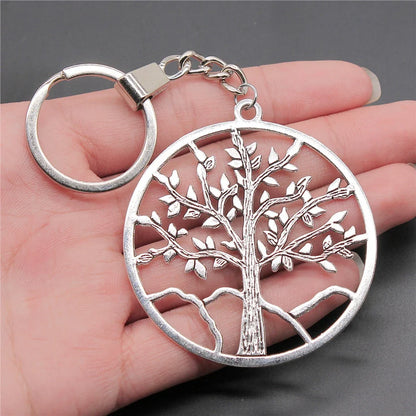 New Fashion Men 30mm Metal Alloy Keychain with Vintage Heart, Flower, Rose, Sunflower & Tree Pendant DIY Keyring Holder Chain Accessory