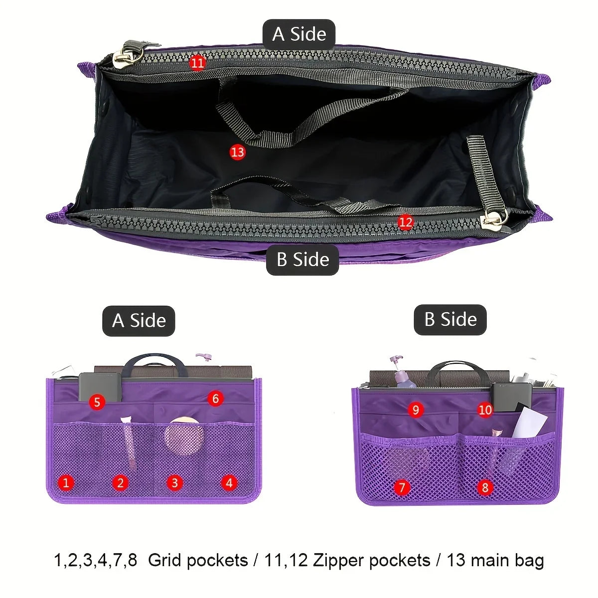 Multifunctional Bi-Fold Storage Bag - Large Capacity Double Zipper Makeup & Toiletry Organizer