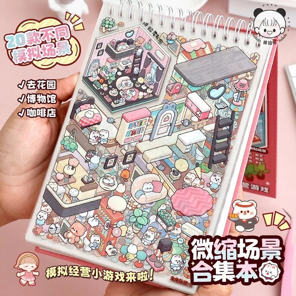 20Pcs Cartoon Landscape Sticker Book - 3D DIY Forest Village Scene Stickers Pocket Activity Gift for Kids Students