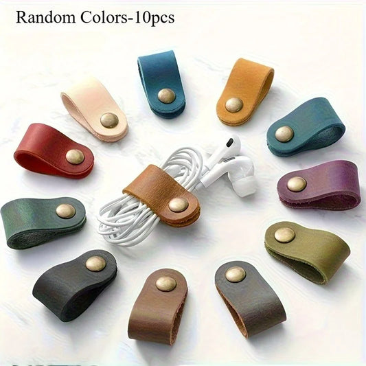 10PCS Faux Leather Cable Ties – Organizer Straps for Data Cables & Earphones, No Battery Required