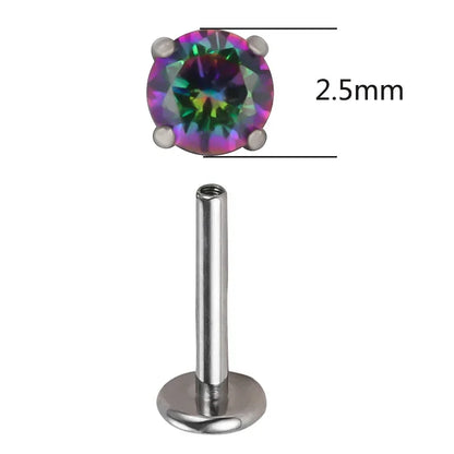 ASTM F136 Titanium CZ Labret Stud Earrings for Ear, Lip & Nose Piercings