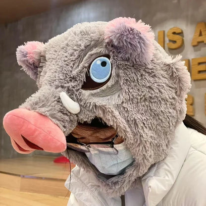 Cosplay Wild Boar Head Plush Hat – Hashibira Inosuke Anime Plush Headgear for Boys & Fans
