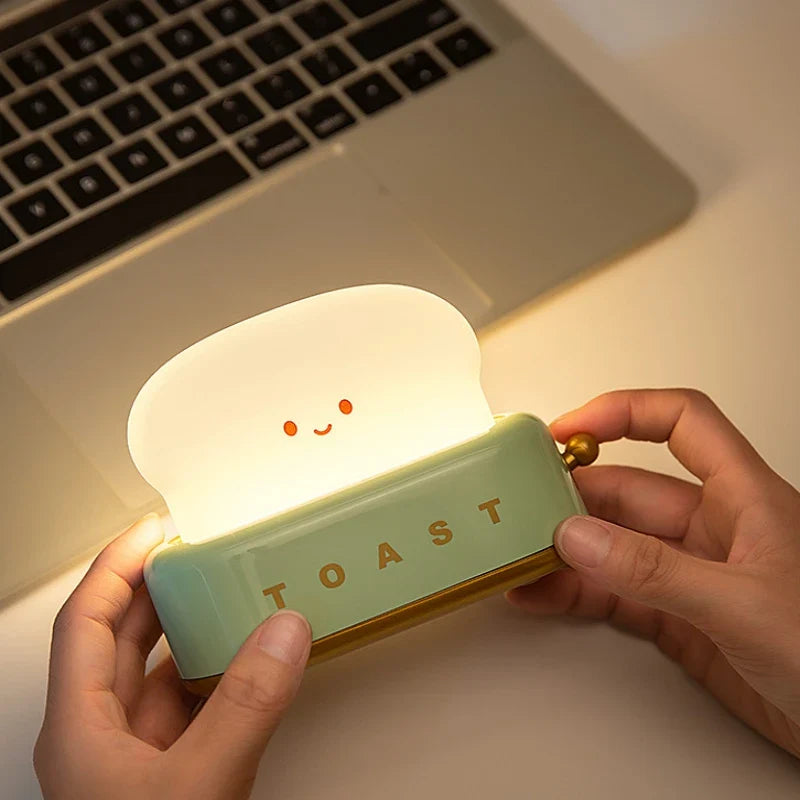 INS Style Toast Maker Night Light – Creative LED Bedside Desk Lamp with Timer