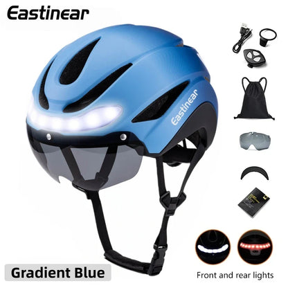 Eastinear Ultralight Road Bike Helmet with LED Lights – Magnetic Goggles & Sun Visor Cycling Racing Helmet for Adults (400g)