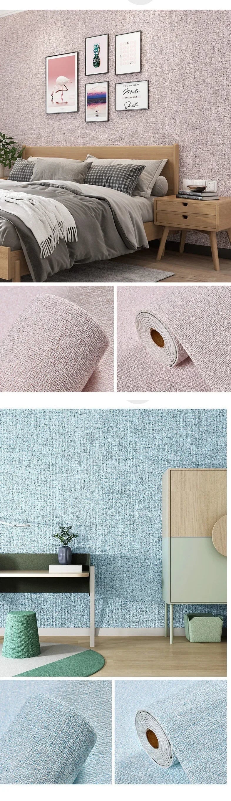 Linen 3D Foam Self-Adhesive PVC Wallpaper - Solid Color, Thickened Waterproof Wall Stickers for Home Renovation & Decor