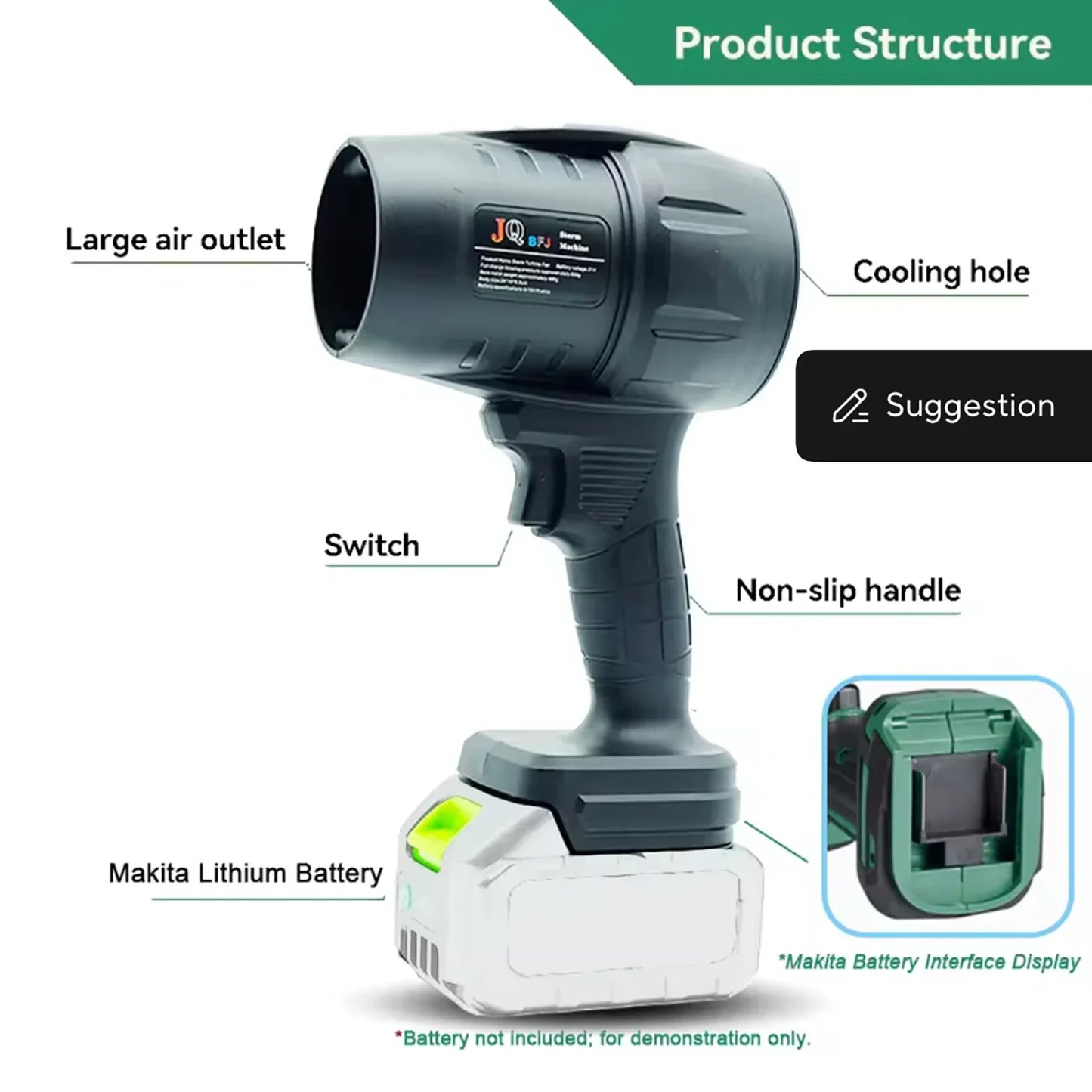 Powerful Turbo Air Blower – 550g Thrust Leaf, Snow & Sand Cleaner, 18V Makita Battery Required