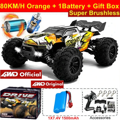 4WD Remote Control Car – Off-Road 4x4 RC High-Speed Buggy Truck, Brushless 50/80KM/H Drift Racing Toy for Kids & Adults