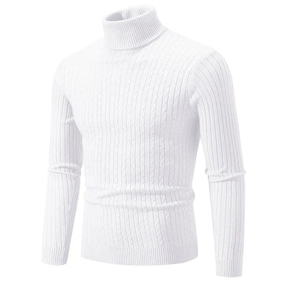 New Men's High Neck Sweater - Solid Color Knitted Pullover Turtleneck, Warm Casual Woolen Tops for Winter Outdoor Wear