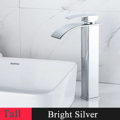 Bathroom Basin Sink Faucet - Deck Mount Waterfall Spout Tap with Single Handle, Hot & Cold Water Mixer for Vanity Washbasin