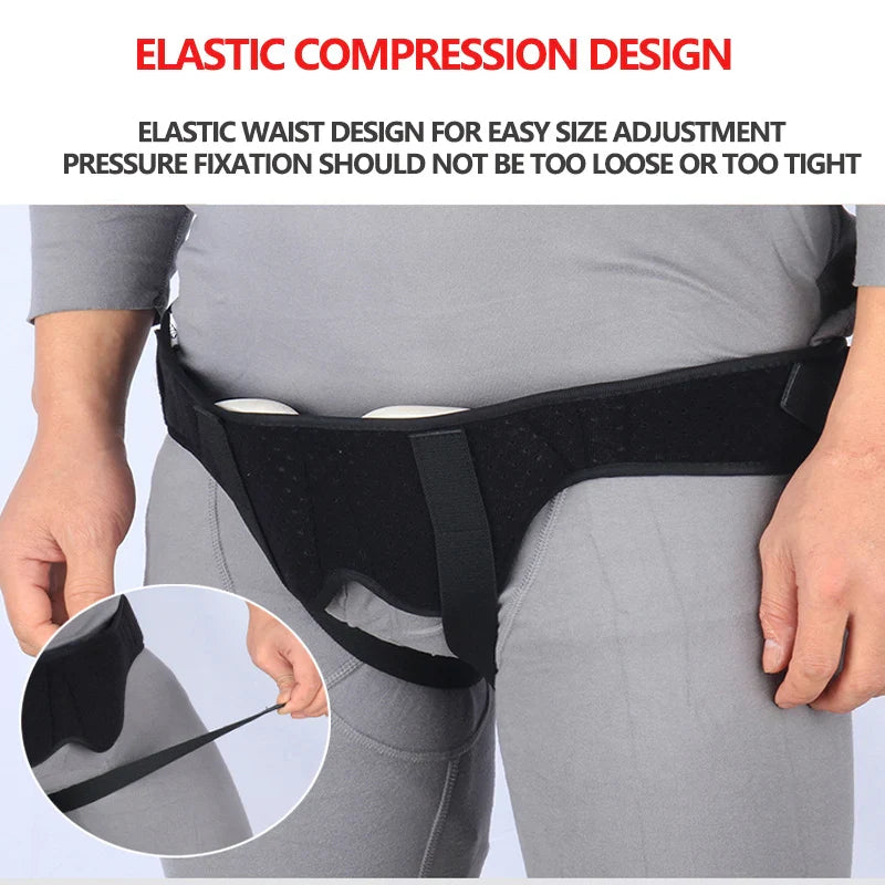 Adult Hernia Pain Relief Recovery Belt - Inguinal Groin Support with Inflatable Hernia Bag and 2 Removable Compression Pads