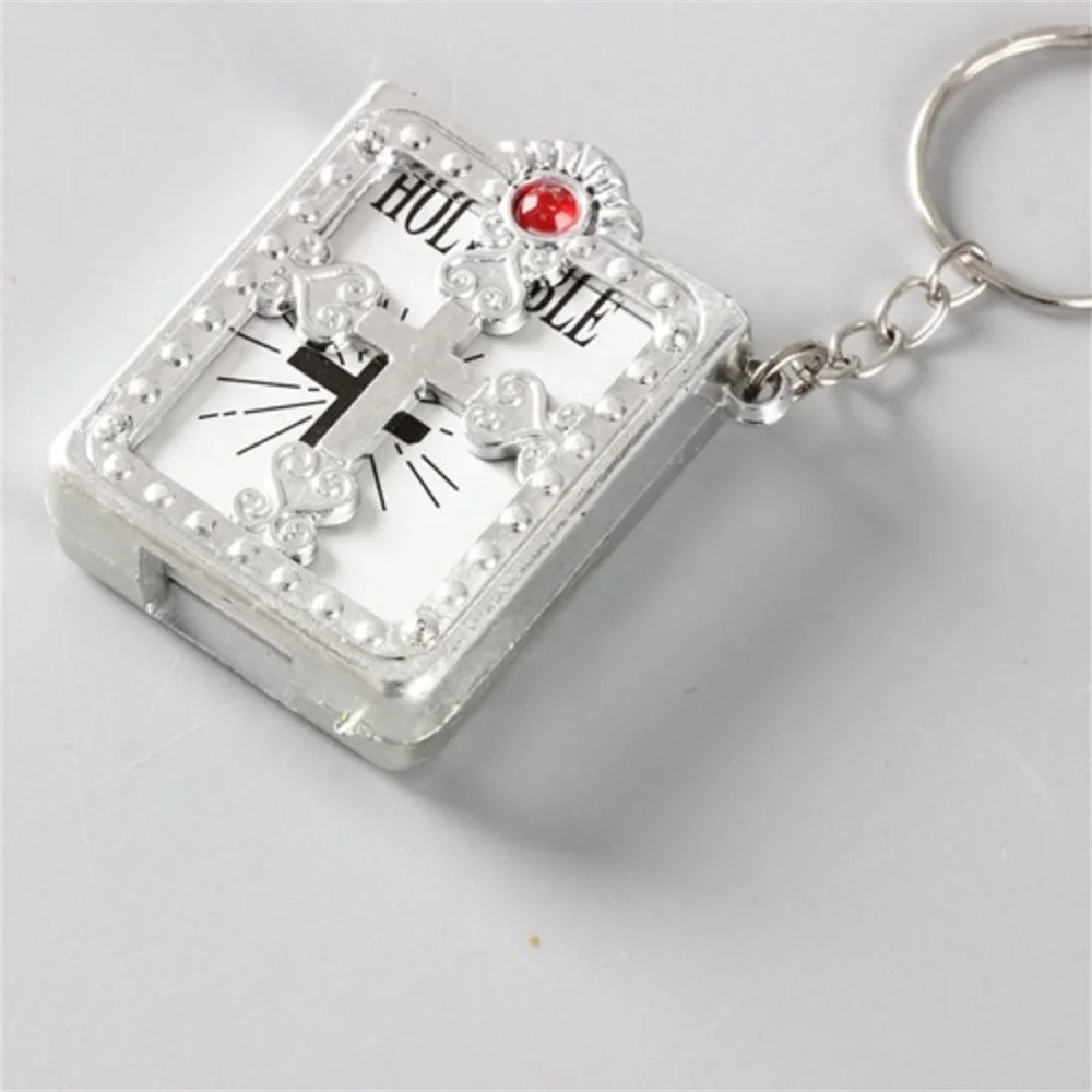 Mini English Holy Bible Keychain - Christian Jesus Cross & Muslim Keyring, Prayer God Bless Charm for Women’s Bag