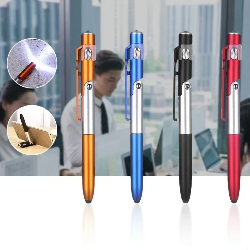 4-in-1 Multifunction Ballpoint Pen — LED Light, Foldable Phone Holder, Night Reading, Writing Pencil for Office, School, and Students