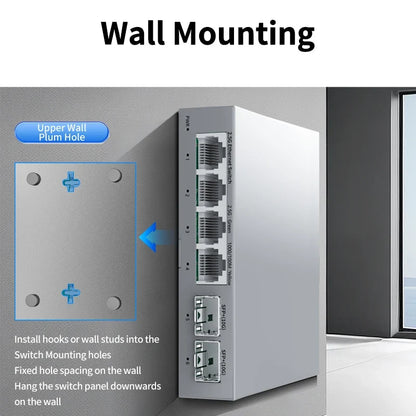 HORACO 2.5Gb Ethernet Switch - 4-Port 2.5G RJ45 with 2-Port 10G SFP+ Fanless Unmanaged Network Switch