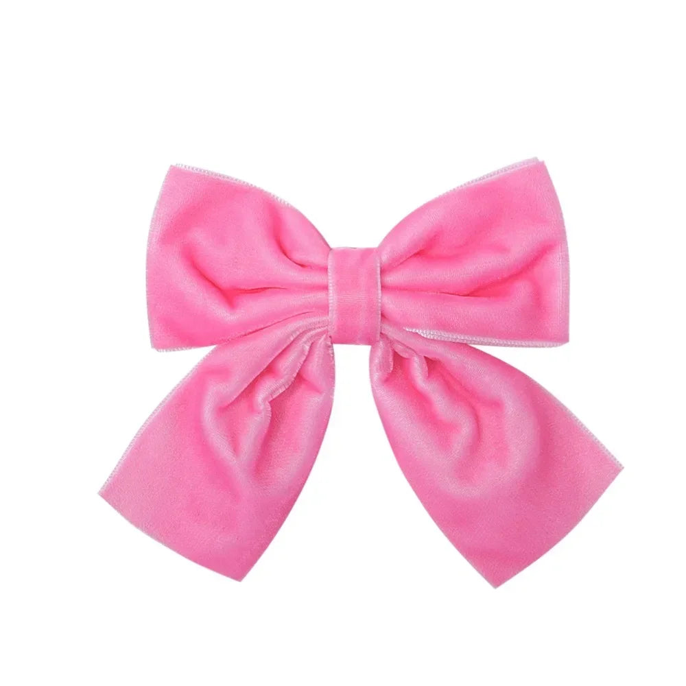 4.3-inch Velvet Bow Hair Clips for Girls – Handmade Barrettes in Black, White, Red, Pink, Blue, Yellow, Kids Hair Accessories