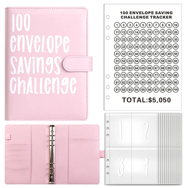 100 Envelope Challenge Binder – Savings Challenge Loose-Leaf Budget Binder with Cash Envelopes, Money Organizer System