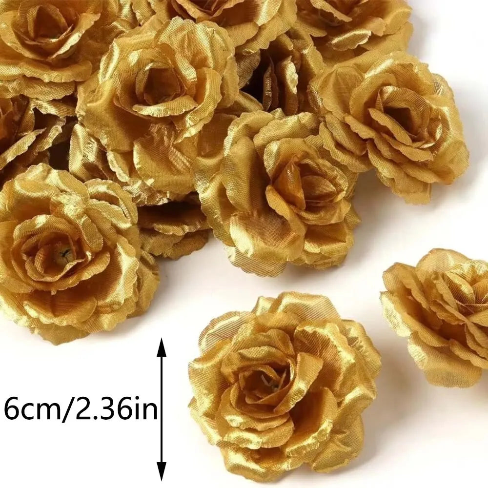 25pcs Artificial Gold Silk Roses — Faux Rose Flower Bouquets for Wedding & Party Decorations