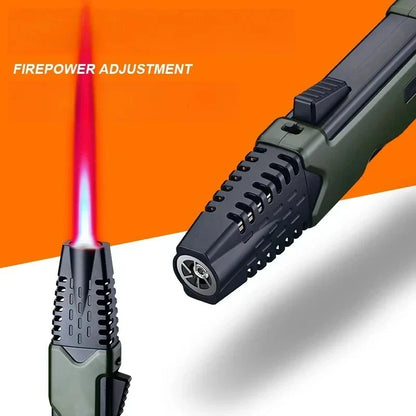 Outdoor 360° Windproof Butane Gas Torch Lighter — Red Flame Jet Spray Gun for BBQ, Kitchen, Welding, and Cigar with Gift Box